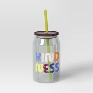 Room Essentials Iridescent 17oz Glass Kindness Straw Tumbler/Glass/Cup | NEW!